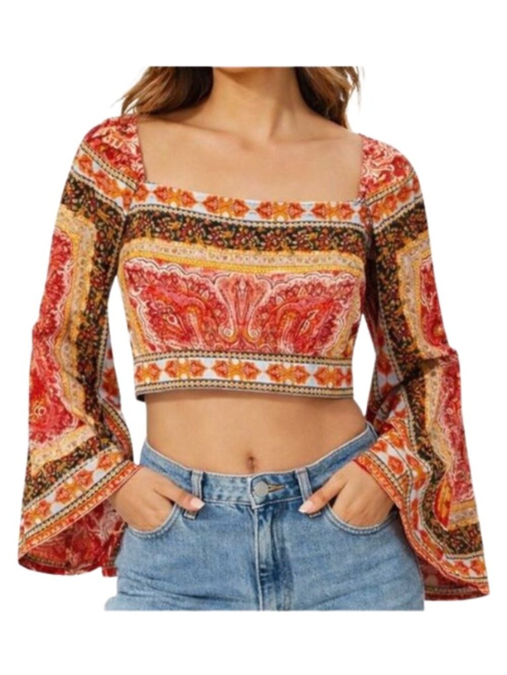 VICI La Dolce Vita Printed Satin Cropped Top NWOT